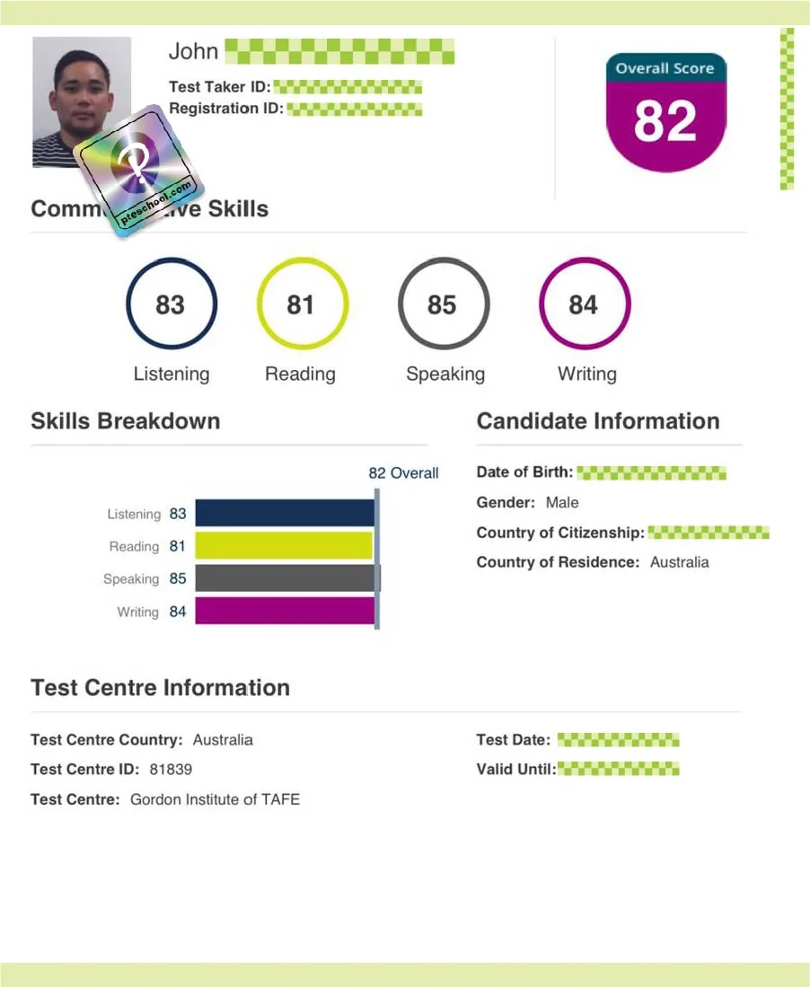 Student PTE score card