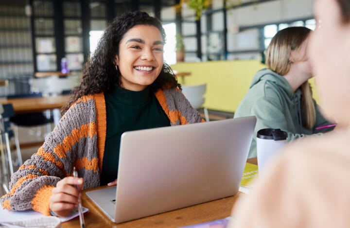 Confident PTE student in a study space