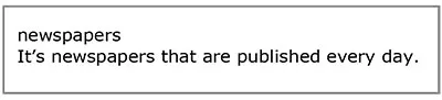 Example: 'newspapers' vs 'It's newspapers that are published every day' — same score