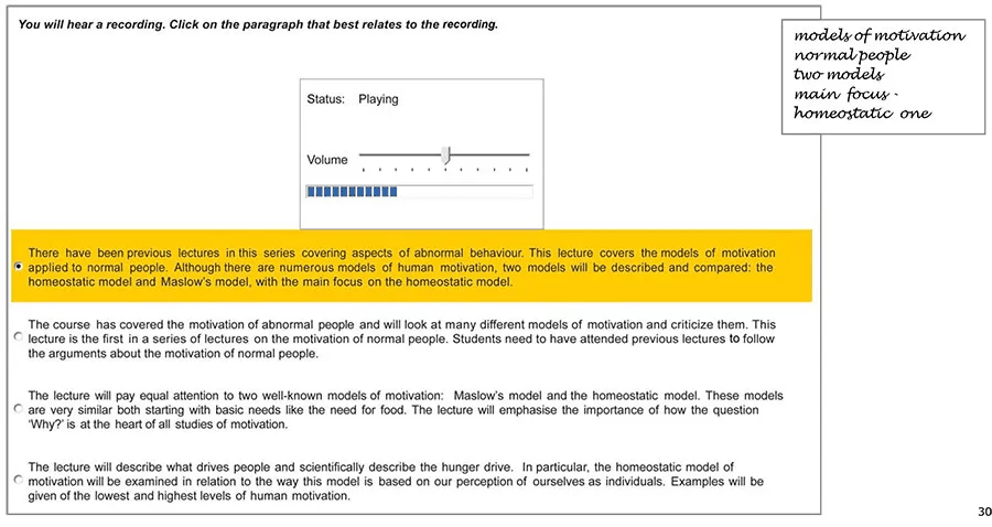 Example: short notes on the booklet matched against the correct highlighted summary