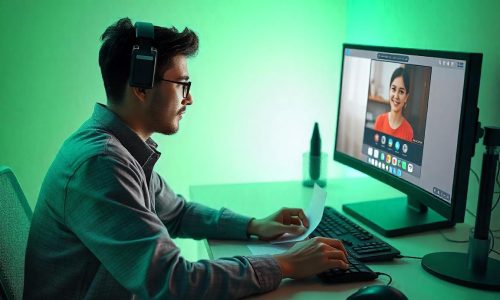 PTE student in a live online coaching session with a tutor